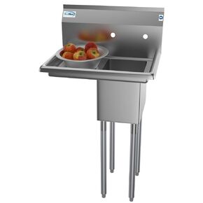 KoolMore 1 Compartment Stainless Steel NSF Commercial Kitchen Prep & Utility Sink with Drainboard - Bowl Size 10" x 14" x 10", Silver, SA101410-12L3