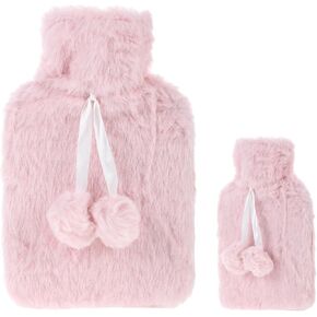 500 MLHot Water Bottle, Small Hot Water Bottle with Cover, Warm Water Bag with Luxury Cosy Faux Fur Cover 2-in-1 Water Bag for Cold & Hot Compress Mini Hot-Water Bag for Women Seniors (Black White)