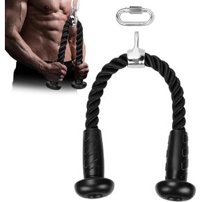 Hikeen Ergonomic Tricep Rope Cable Attachment with Anti-Slippery Rubber Grip,Tricep Pull Down Attachment -Reduces Wrist Pressure and Skin Rubs,Tricep Pull Down Rope for Gym & Home Gym with Carabiner