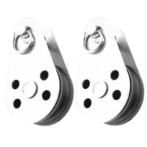 Atibin Rigging Loading Pulley Block Outdoor Stainless Hanging Rope Pulley Wheel Wire Snatch Pulley Single Steel SUS316 Suitable for 0.08 to 0.32 Inch Ropes 2Pcs