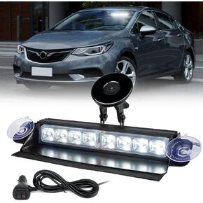 Xprite LED Windshield Strobe Flashing Light Aluminum w/Suction Cups, Dash Deck Visor Police Hazard Warning Security Lights for Emergency POV Volunteer Firefighter Vehicles Trucks Traffic - Blue
