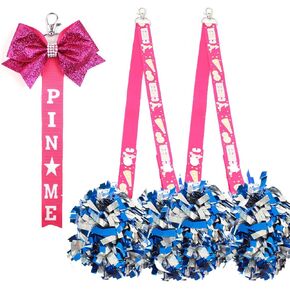 Cheerleading Pom Pom Holder 2 Pack with Cheer Bow Keychain, Pom Pom Holder for Backpack Bag Cheer, Cheer Keychain with Rhinestones & Tassel, Teen Cheerleading Sports Accessory, Cheer Stuff Gift Grad