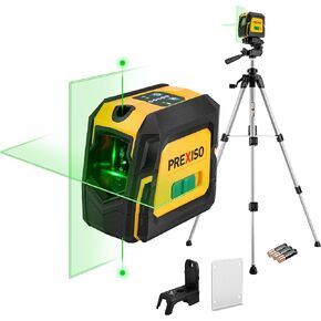 PREXISO Laser Level with Tripod & 2 Plumb Dots - 100 Ft Green Point Laser Level Self Leveling - Plumb Spot Alignment Cross Laser Line Tool for Construction, Ceiling, Floor Tile with Magnetic Base