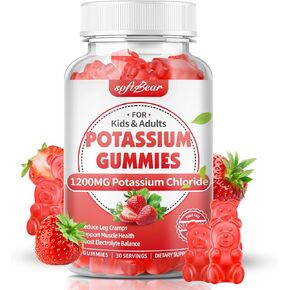 softbear Potassium Gummies for Adults, Sugar Free Potassium Chloride Gummies 1200mg Support Leg Cramps & Electrolyte Balance High Potency Potassium Supplement Gummies Strawberry Flavor 120 Count