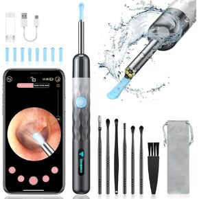 Ear Wax Removal, Ear Camera with 1440P HD, Ear Cleaner with Camera Built-in WiFi, Earwax Removal Kit with 6 Ear Pick, Otoscope with Lights, Ear Cleaning Kit for Android and iOS (Black)