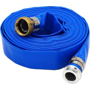DAVCO 1.25" ID x 100 ft Pool Backwash Hose, Heavy Duty Reinforced Blue PVC Lay Flat Water Discharge Pump Hoses For Swimming Drain Pools and Clean Filters, With Aluminum Pin Lug Fittings