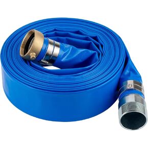 1.5" x 50' Heavy Duty Discharge Hose with NPT Pin Lug and Nipple Fittings, Reinforced BLue PVC Pool Backwash Hose, Connect To Pump and Pipe Threaded Outlet