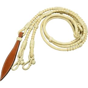 CALYX Natural & Black Knots Raw Hide Leather Horse Tack Hand-Braided Romal Romel Reins Ranch Rope/Rope Reins-8.5 Ft Rein, 52' Romel