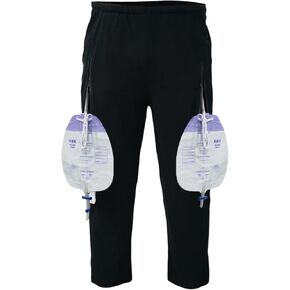 Catheter Leg Bag Pants for Men Women, Dual Pocket Pure Cotton Knit Pants to wear with catheter