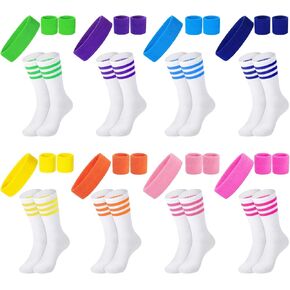 8 Sets Sweatbands Wristbands Striped Socks Combination, Sports Cotton Headband Wristband Workout Athletic Accessory for Carnival Jogging