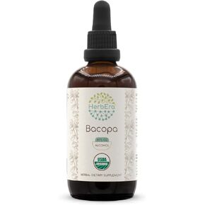 Bacopa A120 USDA Organic Tincture | Alcohol Extract, High-Potency Herbal Drops, Relaxation, Positive Cognitive Effect | Certified Organic Bacopa (Bacopa Monnieri) Dried Herb (4 fl oz)