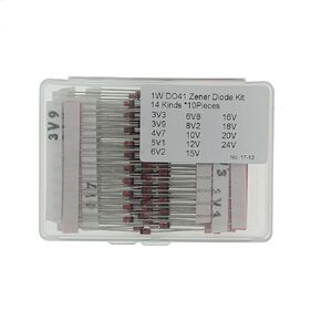 14values*10=140PCS 1N47 Series 1W DO-41 Zener Diode Assortment Kit (3V3 3V9 4V7 5V1 6V2 6V8 8V2 10V 12V 15V 16V 18V 20V 24V)