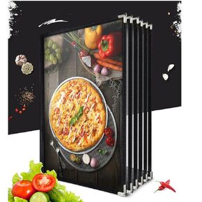 6 Pages 12 View Menu Covers Double Stitched Black Silver Corners and Matte Finish Opend for Restaurant Cafe Accommodate A4 Paper