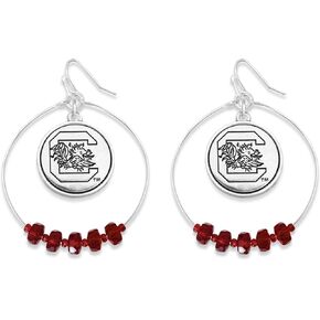 South Carolina Gamecocks Chloe Silver Red Facet Bead Hoop Earrings Jewelry USC