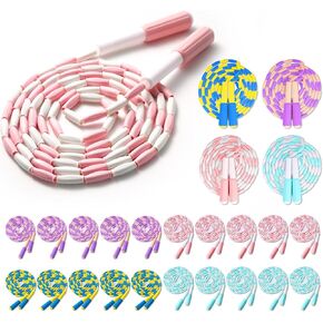20 Pack Jump Rope for Kids Beaded Jump Ropes Adjustable Skipping Rope for Kid and Women Men Adults Exercise, Outdoor Fun Activity Workout, Training - 8.9Ft