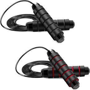 High-Speed Jump Rope with Ball Bearings, Adjustable Weighted Skipping Rope, Cushioned Foam Handles, Perfect for Fitness, Men, Women, Kids, 2-Pack, Black and Red, Home, Gym & School Workouts in Saudi Arabia