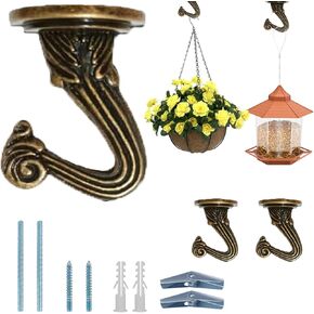 Metal Ceiling Hooks for Hanging Plants, 2 Pack Hanger for Indoor Outdoor Décor Balcony Hanging Planter, Wind Chimes, Lights, Bird Cage, Lanterns, Bird Feeders Heavy Duty (2, White)