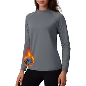 TACVASEN Women's Fleece Lined Thermal Shirts Mock Turtleneck Tops Long Sleeve Base Layer Workout Shirts