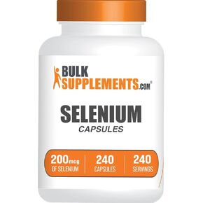 BulkSupplements.com Selenium Glycinate Capsules - Selenium Supplement, Selenium 200mcg Capsules - Essential Trace Mineral, Gluten Free, 1 Capsule per Serving, 500 Count (Pack of 1)