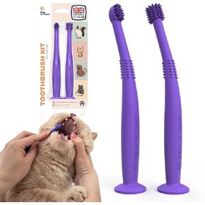 PawInTown Silicone Cat Toothbrush Set – 2 MiniHead Brushes – Kitten / Cat Dental Care, Cat Teeth Cleaning, Pet Care, Cat Necessities, Cat Tooth Brushing Kit, Pet Toothbrush for Cat (Blushing Flamingo)
