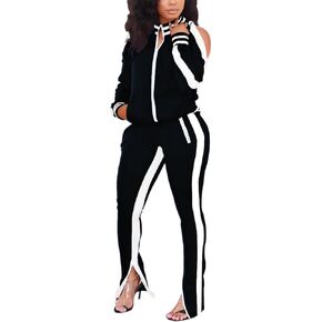 BOGURST Women 2 Piece Outfit Casual Off Shoulder Patchwork Color Block Sweatsuits Long Pant Set Lounge Tracksuits