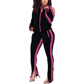 BOGURST Women 2 Piece Outfit Casual Off Shoulder Patchwork Color Block Sweatsuits Long Pant Set Lounge Tracksuits