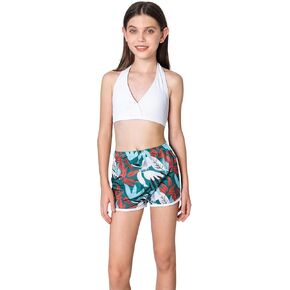 SOLY HUX Girl's 3 Piece Swimsuits Halter Bikini Set Bathing Suit with Tropical Print Beach Shorts