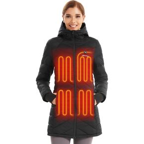 Venustas Women‘s Long Heated Jacket with Battery Pack, 100% Recycled Electric Heated Puffer Winter Coats with Hood