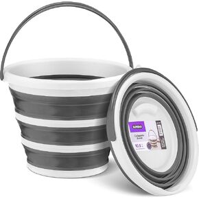 Superio Collapsible Bucket 2 Gallon Bucket with Handle Grey Car Wash Bucket Small Foldable Silicone Pail for Camping, Fishing, Cleaning, Mopping, 10 Liter, 2