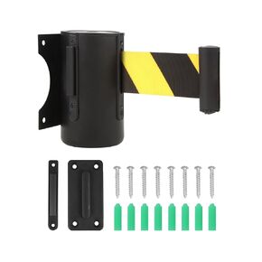 Wall Mount Retractable Barrier Belt, 16 Ft Crowd Control Retractable Belt with Steel Case Black and Yellow Belt with DO NOT Enter Sign
