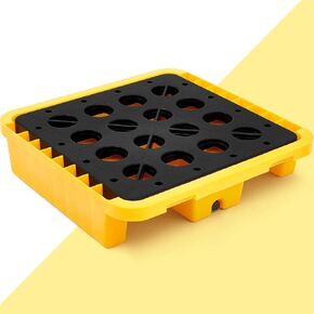 Pinkunn Spill Platform Spill Containment Platform with Grating Stackable Modular Platform with Drain Outlet Modular Platform Pallets Spill Containment Tray(Black,51.18 x 26.77 x 5.91 Inches)