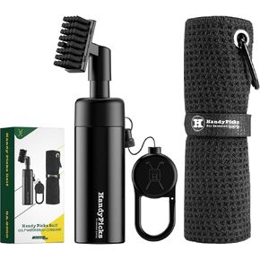 Handy Picks Golf Club Cleaner with Water, Spray Water Bottle Holds 5.5 OZ Water with Heavy Duty Metal Retractable Magnetic Clip, Waffle Microfiber Golf Towel, Ideal Golf Water Brush Combo Kit