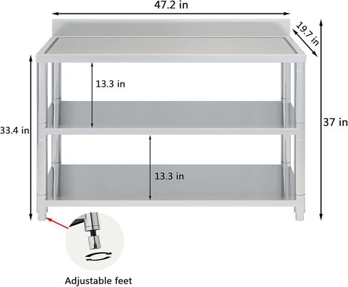 Heavy Duty Free Standing Stainless-Steel Commercial Restaurant Kitchen Work Table, Prep & Utility Workbench with Double Storage Shelves Rack Indoor Outdoor (47.2in) in Saudi Arabia