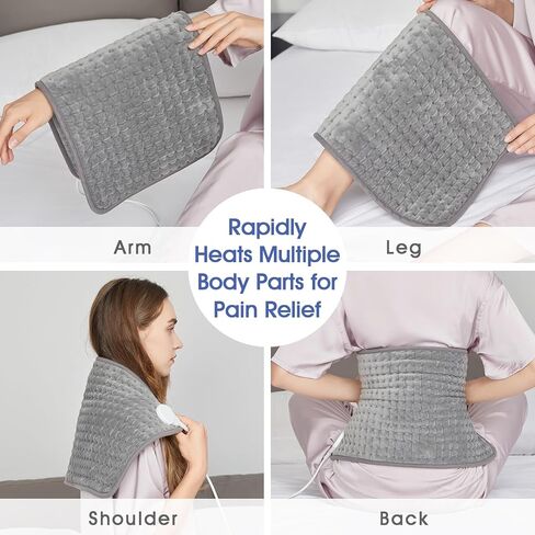 Heating Pad for Back Pain & Cramps Relief - Heat Pads for Back with 10 Heat Settings 6 Level Timer Auto Shut Off - Electric Heating Pads Machine Washable - Large Heat Pad (12"x24" Grey) in Saudi Arabia