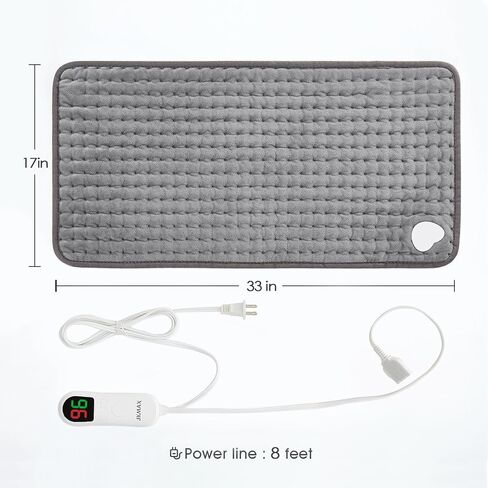 Heating Pad for Back Pain & Cramps Relief - Heat Pads for Back with 10 Heat Settings 6 Level Timer Auto Shut Off - Electric Heating Pads Machine Washable - Large Heat Pad (12"x24" Grey) in Saudi Arabia