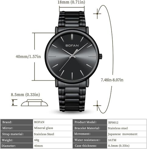 BOFAN Watches for Men Fashion Simple Mens Watches with Stainless Steel Expansion Band,Minimalist Dial,Water Resistant. in Saudi Arabia