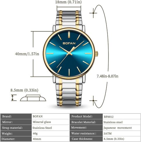 BOFAN Watches for Men Fashion Simple Mens Watches with Stainless Steel Expansion Band,Minimalist Dial,Water Resistant. in Saudi Arabia
