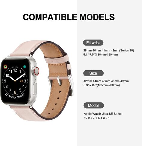 OMIU Square Bands Compatible with Apple Watch Band 38mm 40mm 41mm 42mm 44mm 45mm 49mm, Genuine Leather Wristband Starp for iWatch SE Series 9 8 7 6 5 4 3 2 1 Ultra for Women Men(Black/Black) in Kuwait