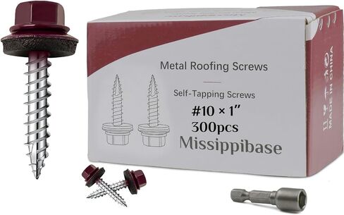 Metal Roofing Screws #10 × 2 Inch, 300 PCS,Brown Painted Hex Head Sheet Metal Roof Screws,Rubber Washer,Sharp Point,Self Starting Metal to Wood Siding Screws, EPDM Washer,Hex Socket Included in Saudi Arabia