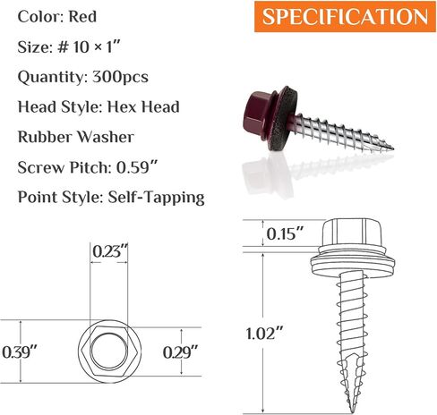 Metal Roofing Screws #10 × 2 Inch, 300 PCS,Brown Painted Hex Head Sheet Metal Roof Screws,Rubber Washer,Sharp Point,Self Starting Metal to Wood Siding Screws, EPDM Washer,Hex Socket Included in Saudi Arabia