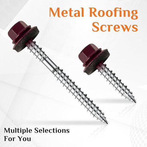 Metal Roofing Screws #10 × 2 Inch, 300 PCS,Brown Painted Hex Head Sheet Metal Roof Screws,Rubber Washer,Sharp Point,Self Starting Metal to Wood Siding Screws, EPDM Washer,Hex Socket Included in Saudi Arabia