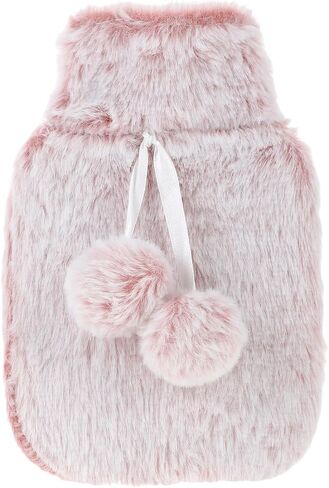 500 MLHot Water Bottle, Small Hot Water Bottle with Cover, Warm Water Bag with Luxury Cosy Faux Fur Cover 2-in-1 Water Bag for Cold & Hot Compress Mini Hot-Water Bag for Women Seniors (Black White) in Saudi Arabia