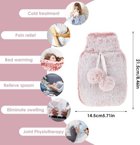 500 MLHot Water Bottle, Small Hot Water Bottle with Cover, Warm Water Bag with Luxury Cosy Faux Fur Cover 2-in-1 Water Bag for Cold & Hot Compress Mini Hot-Water Bag for Women Seniors (Black White) in Saudi Arabia