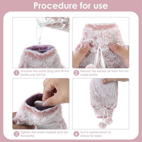 500 MLHot Water Bottle, Small Hot Water Bottle with Cover, Warm Water Bag with Luxury Cosy Faux Fur Cover 2-in-1 Water Bag for Cold & Hot Compress Mini Hot-Water Bag for Women Seniors (Black White) in Saudi Arabia