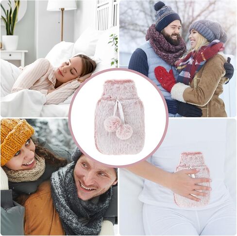 500 MLHot Water Bottle, Small Hot Water Bottle with Cover, Warm Water Bag with Luxury Cosy Faux Fur Cover 2-in-1 Water Bag for Cold & Hot Compress Mini Hot-Water Bag for Women Seniors (Black White) in Saudi Arabia