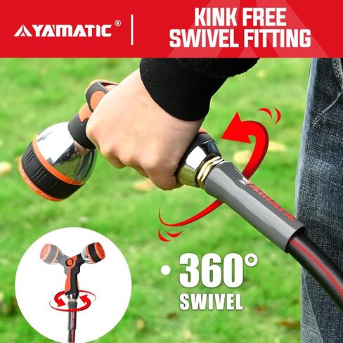 YAMATIC Garden Hose 75 ft with Swivel Fitting, Ultra Durable Water hose, 5/8 inch Regular Hose with Solid Brass Connector for All-weather Outdoor, Car wash, Lawn, Black in Saudi Arabia