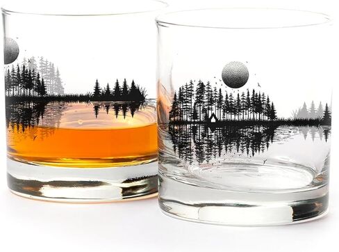 Black Lantern Whiskey Glasses – Mountain Range Rock Glass Set – Set of 2-11oz. Tumbler Glasses - Barware and Kitchen Glasses - Drinking Glasses - Glassware for Scotch Bourbon and Whiskey in Kuwait