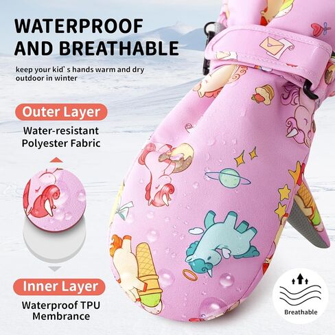 Caudblor Kids Mittens For Age 2-4,5-7,8-10, Toddler Waterproof Long Cuff Winter Mitten Gloves in Saudi Arabia