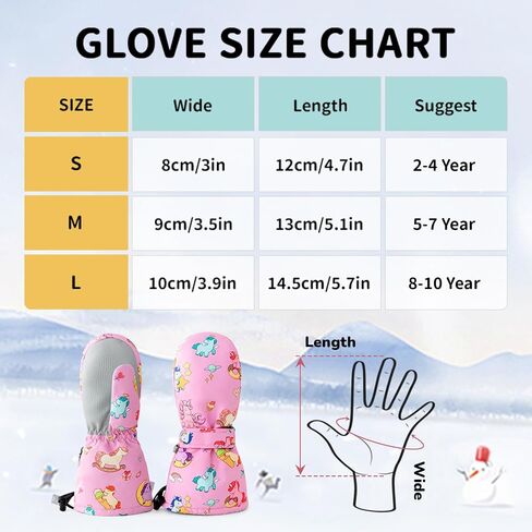 Caudblor Kids Mittens For Age 2-4,5-7,8-10, Toddler Waterproof Long Cuff Winter Mitten Gloves in Saudi Arabia