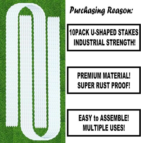 10-Inch Trampoline Wind Stakes U Shaped Rebar Ground Stakes Ground Anchors for Trampoline Security, Swing Set, Camping, Fences, Hoses and More (10, Black) in Saudi Arabia